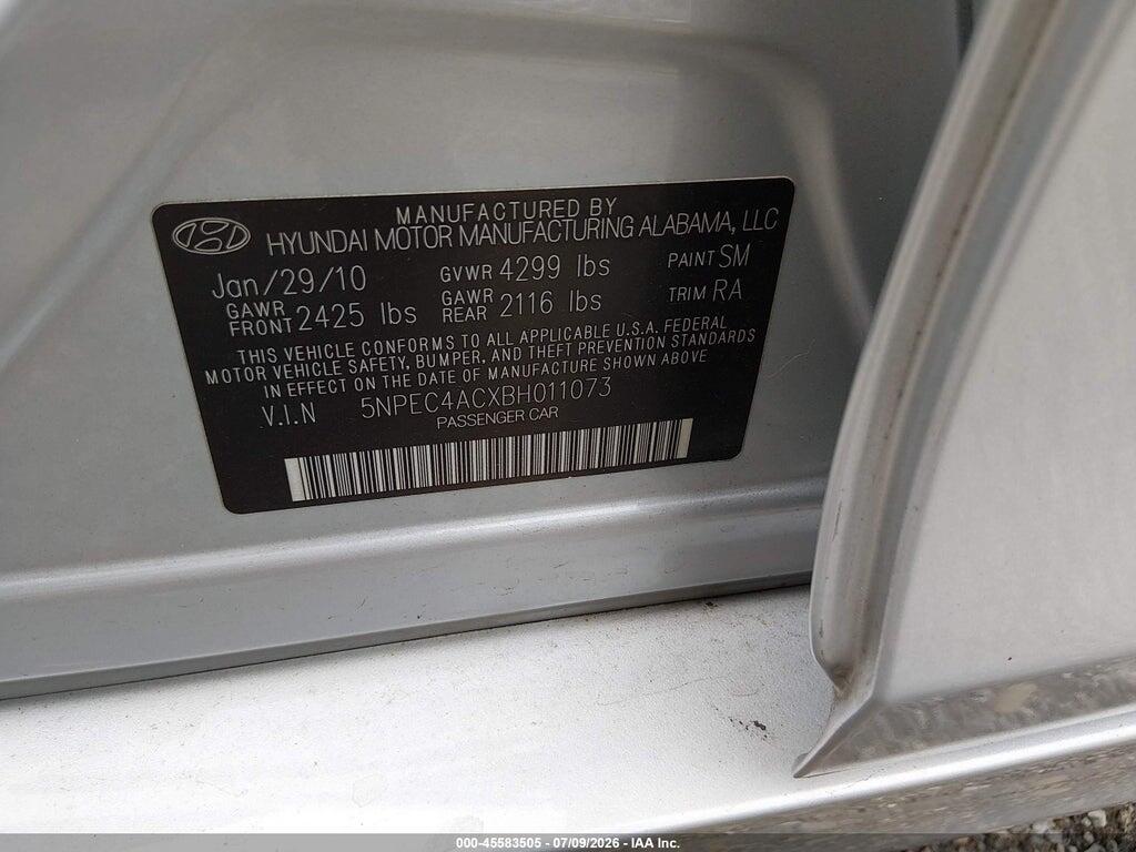 5NPEC4ACXBH011073 2011 HYUNDAI SONATA photo no. 9