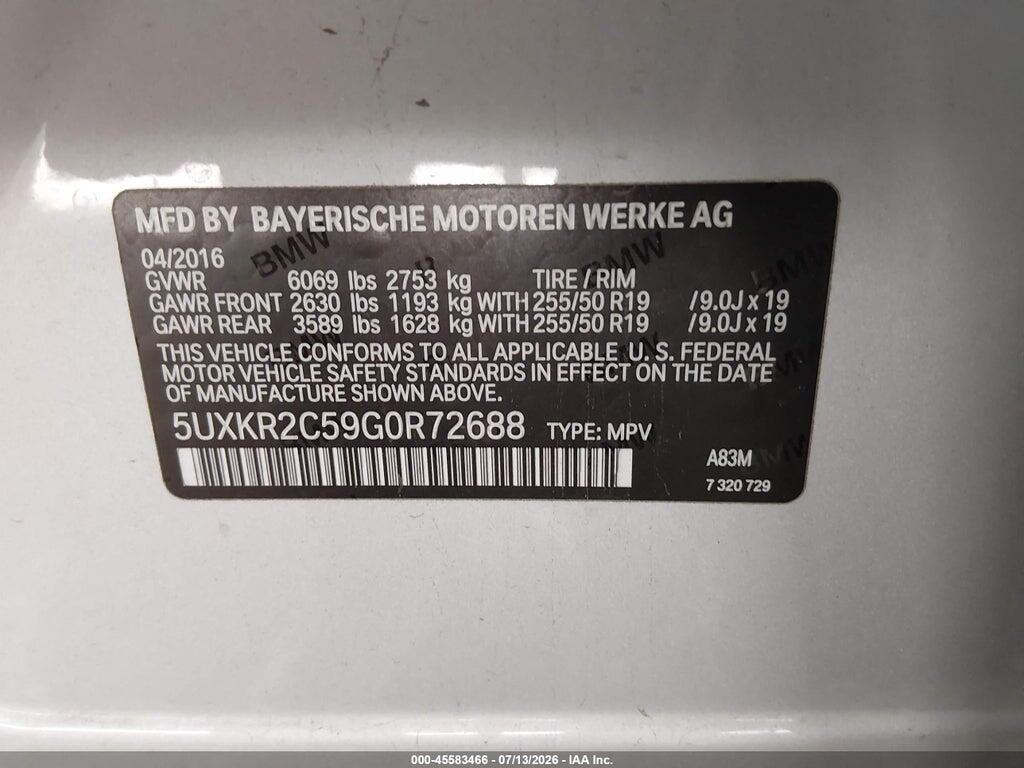 5UXKR2C59G0R72688 2016 BMW X5 photo no. 9