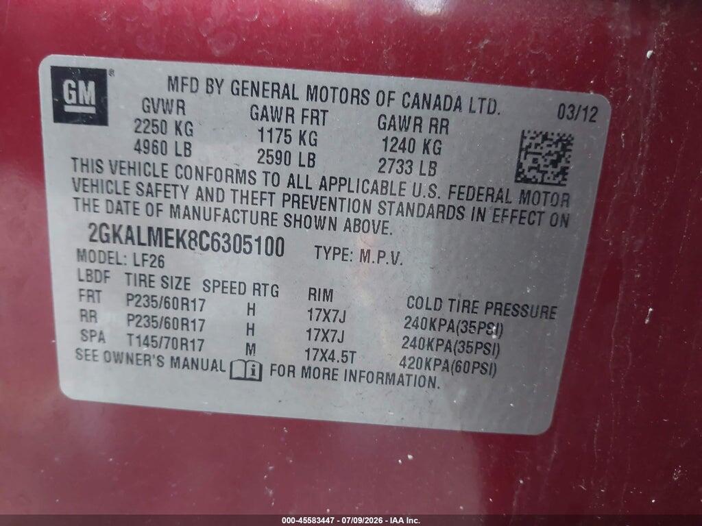 2GKALMEK8C6305100 2012 GMC TERRAIN photo no. 9