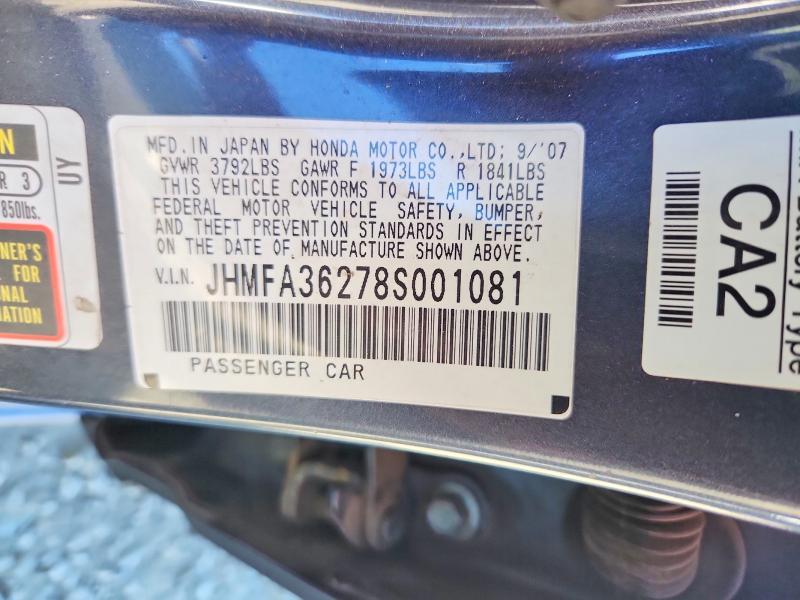 JHMFA36278S001081 2008 HONDA CIVIC photo no. 12