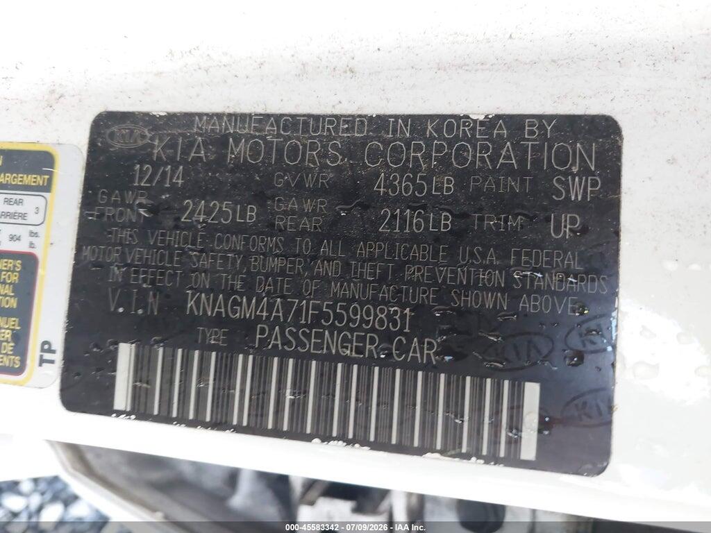 KNAGM4A71F5599831 2015 KIA OPTIMA photo no. 9