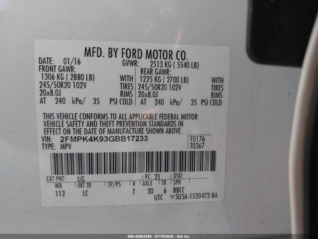 2FMPK4K93GBB17233 2016 FORD EDGE photo no. 9