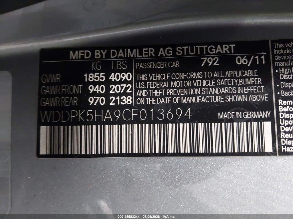 WDDPK5HA9CF013694 2012 MERCEDES-BENZ SLK 350 photo no. 9