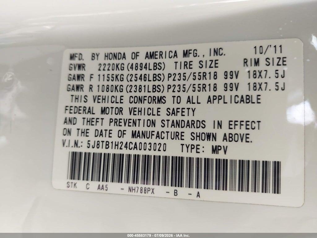 5J8TB1H24CA003020 2012 ACURA RDX photo no. 9
