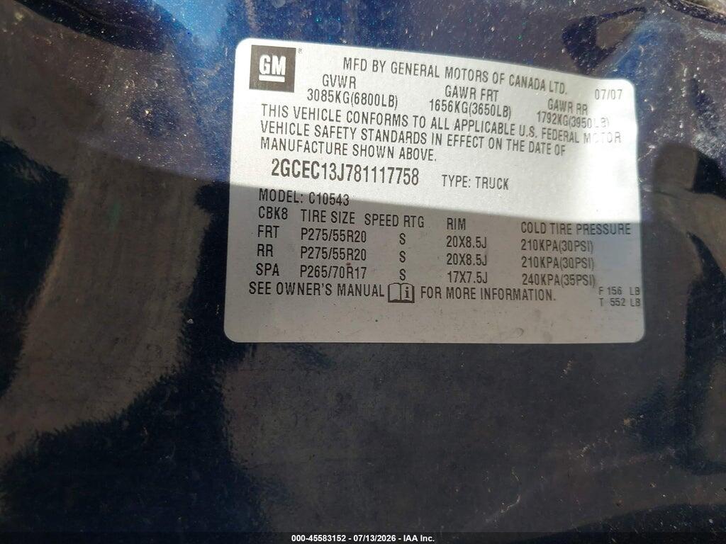 2GCEC13J781117758 2008 CHEVROLET SILVERADO 1500 photo no. 9