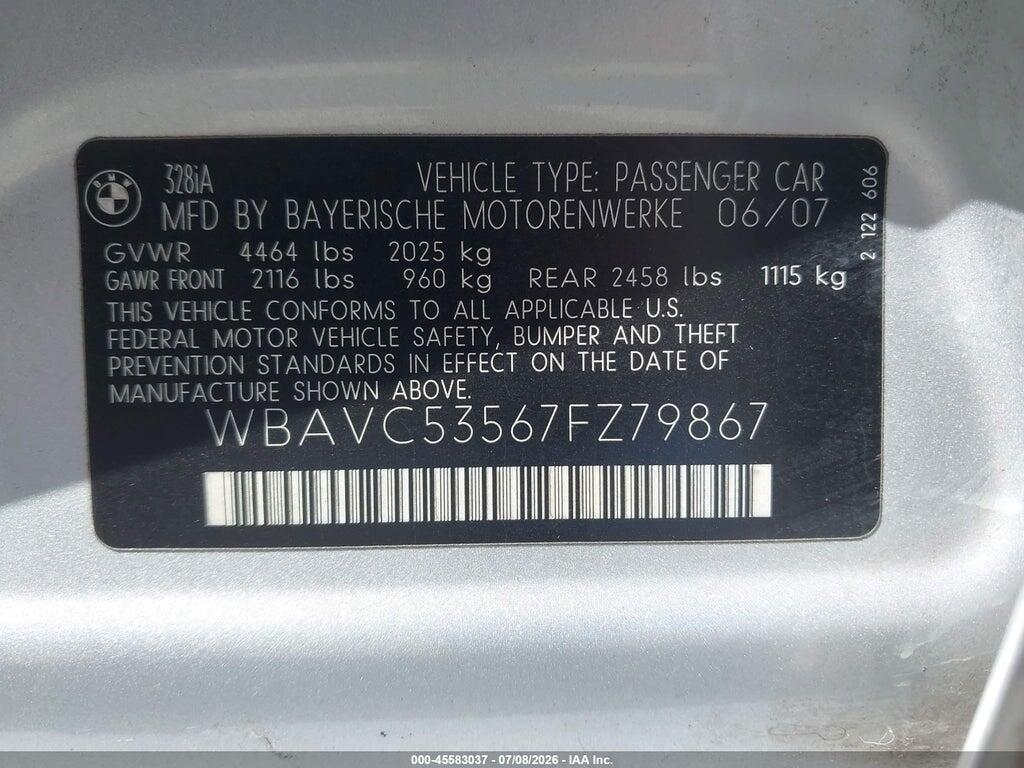 WBAVC53567FZ79867 2007 BMW 328I photo no. 9