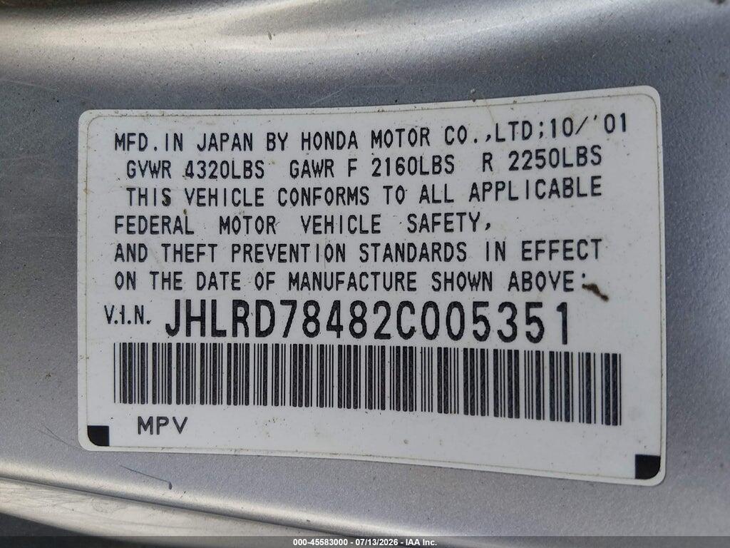 JHLRD78482C005351 2002 HONDA CR-V photo no. 9