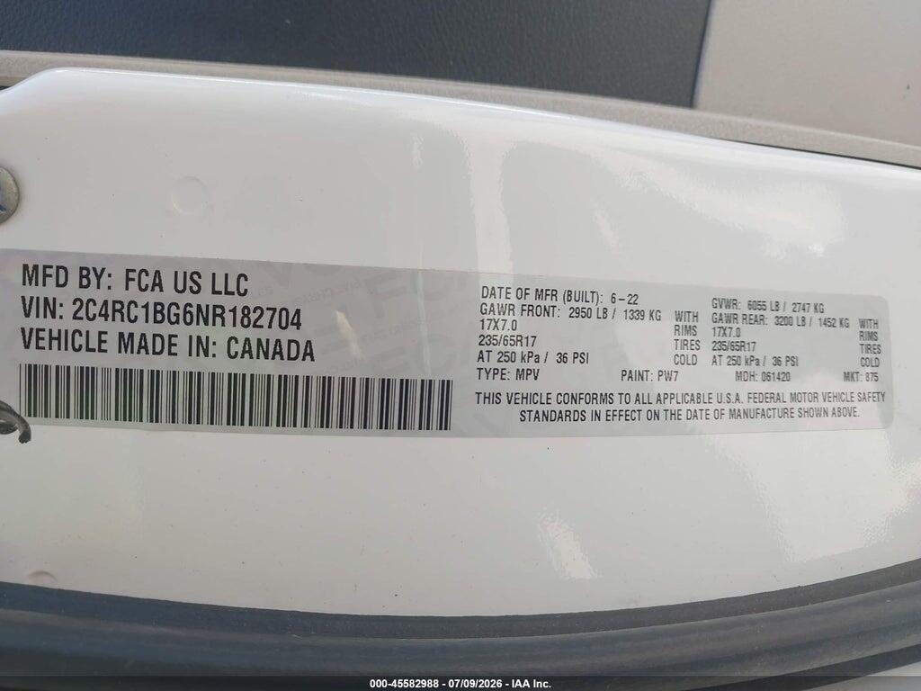 2C4RC1BG6NR182704 2022 CHRYSLER PACIFICA photo no. 9