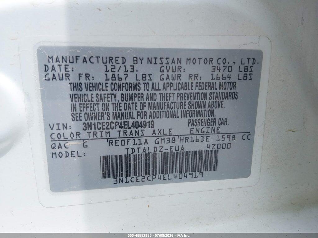 3N1CE2CP4EL404919 2014 NISSAN VERSA NOTE photo no. 9