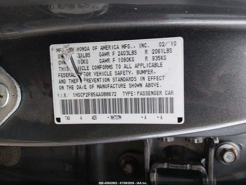 1HGCP2F85AA088672 2010 HONDA ACCORD photo no. 9