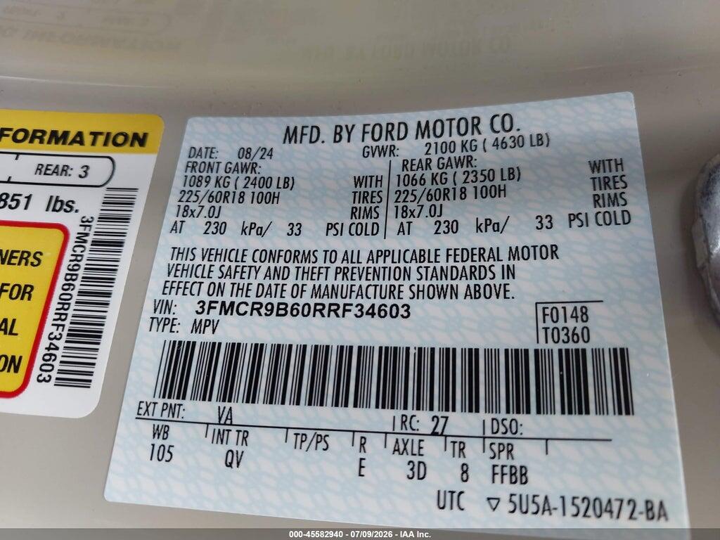 3FMCR9B60RRF34603 2024 FORD BRONCO SPORT photo no. 9