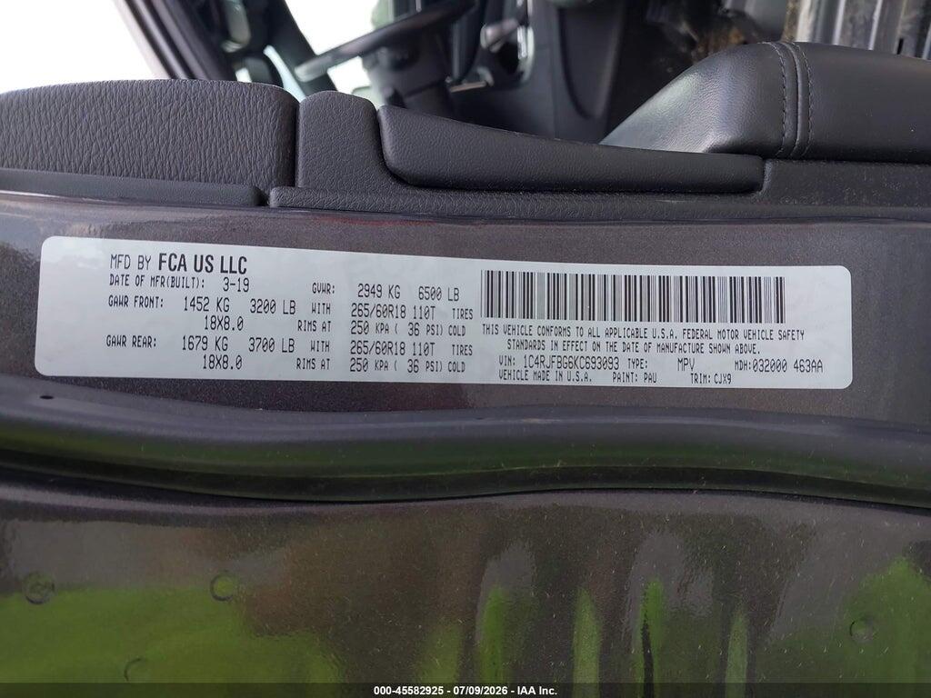 1C4RJFBG6KC693093 2019 JEEP GRAND CHEROKEE photo no. 9