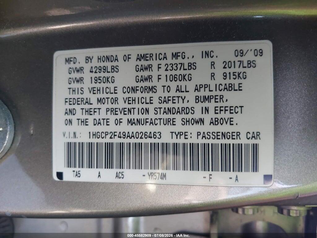 1HGCP2F49AA026463 2010 HONDA ACCORD photo no. 9
