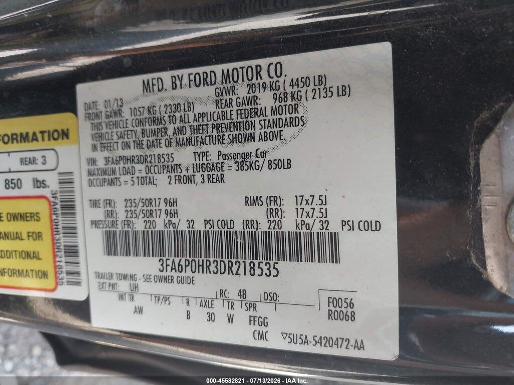 3FA6P0HR3DR218535 2013 FORD FUSION photo no. 9