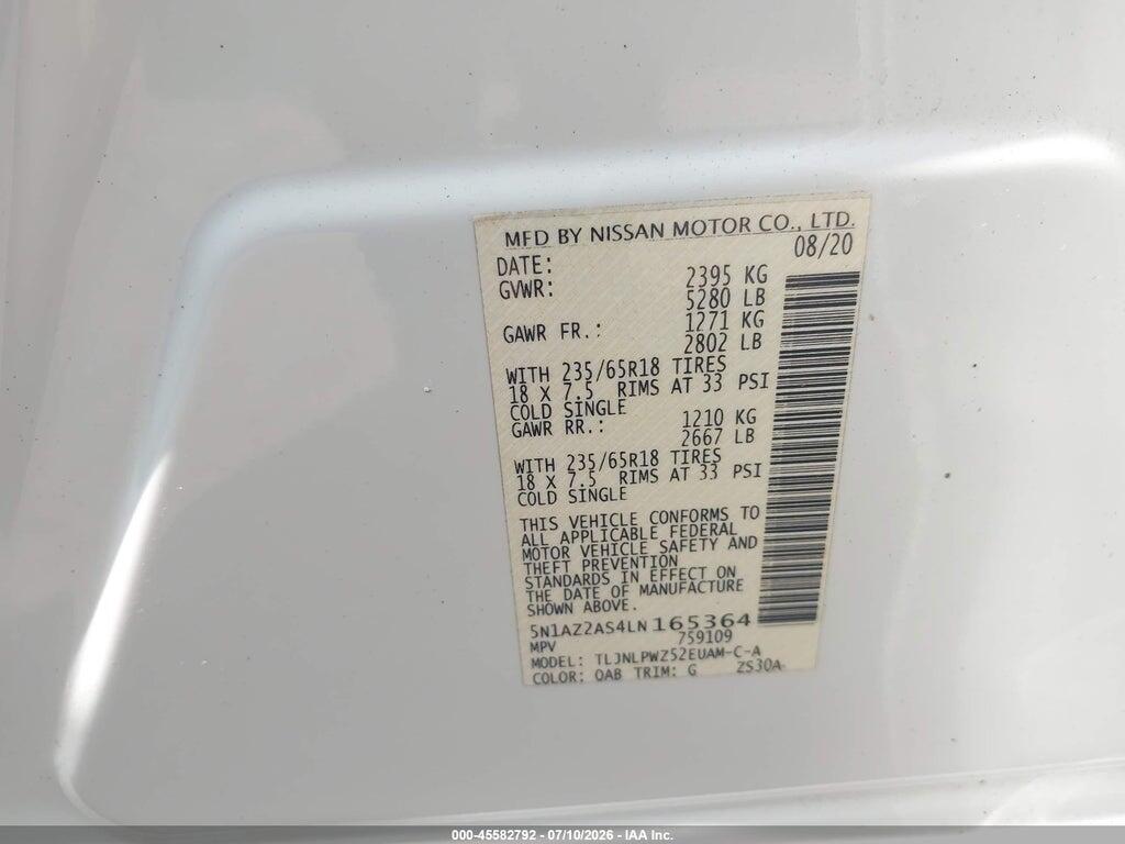 5N1AZ2AS4LN165364 2020 NISSAN MURANO photo no. 9