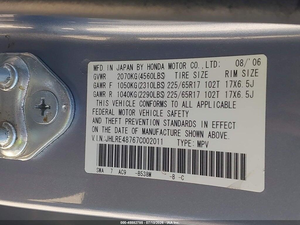 JHLRE48767C002011 2007 HONDA CR-V photo no. 9