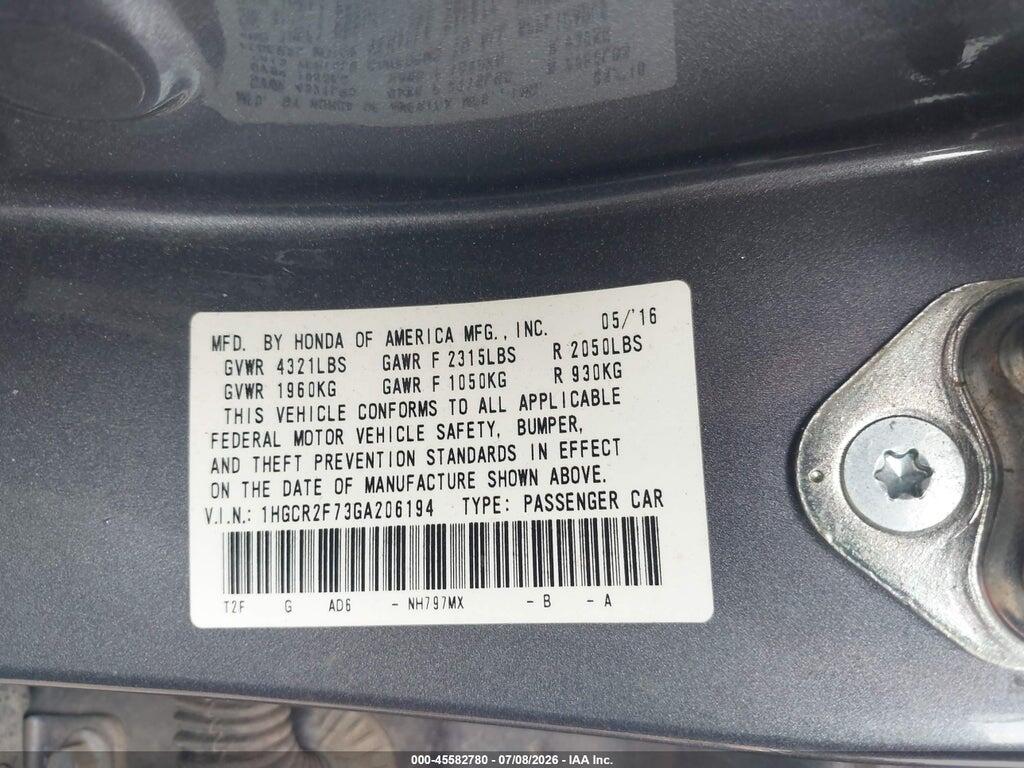1HGCR2F73GA206194 2016 HONDA ACCORD photo no. 9