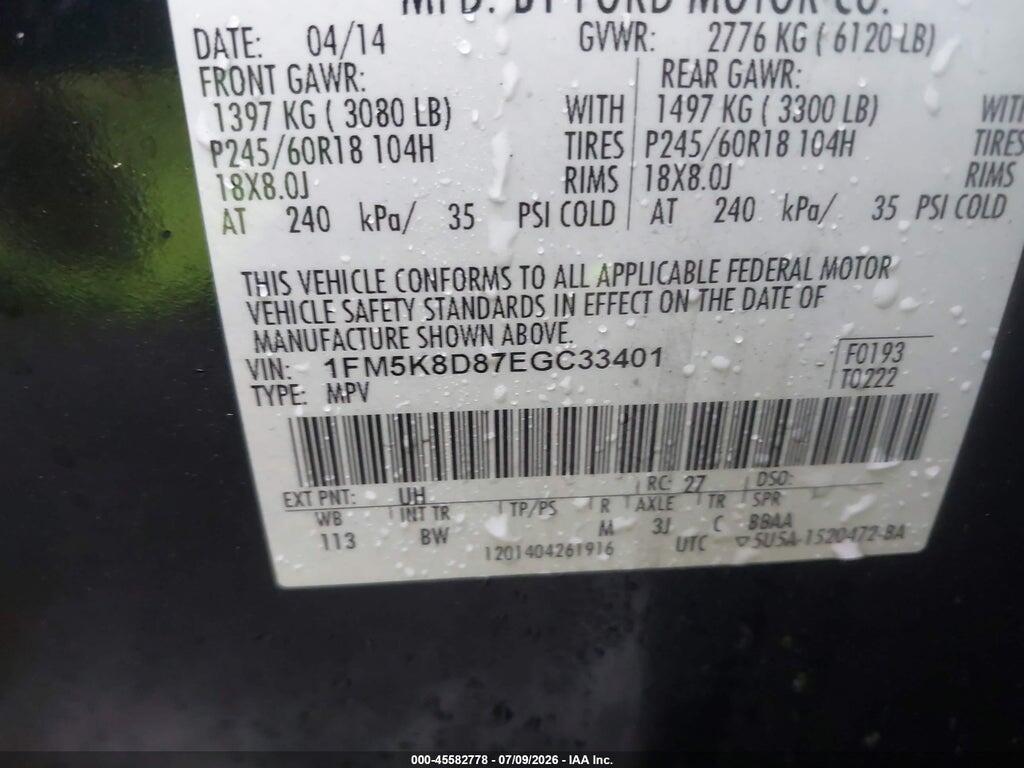 1FM5K8D87EGC33401 2014 FORD EXPLORER photo no. 9