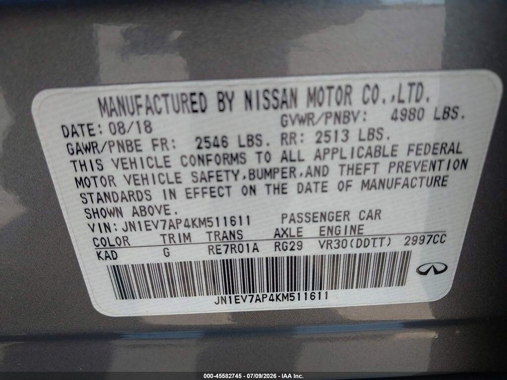 JN1EV7AP4KM511611 2019 INFINITI Q50 photo no. 9