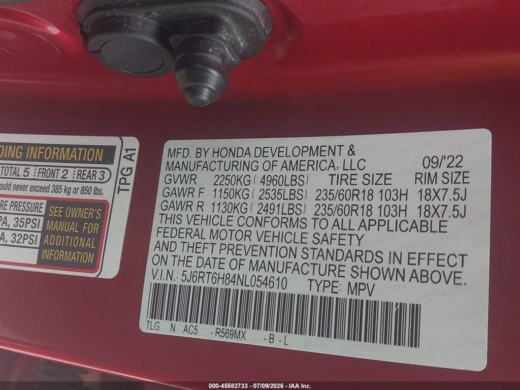 5J6RT6H84NL054610 2022 HONDA CR-V HYBRID photo no. 9