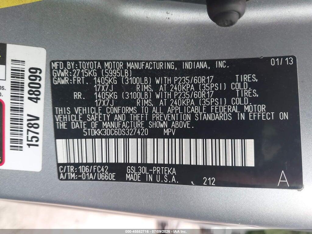 5TDKK3DC6DS327420 2013 TOYOTA SIENNA photo no. 9