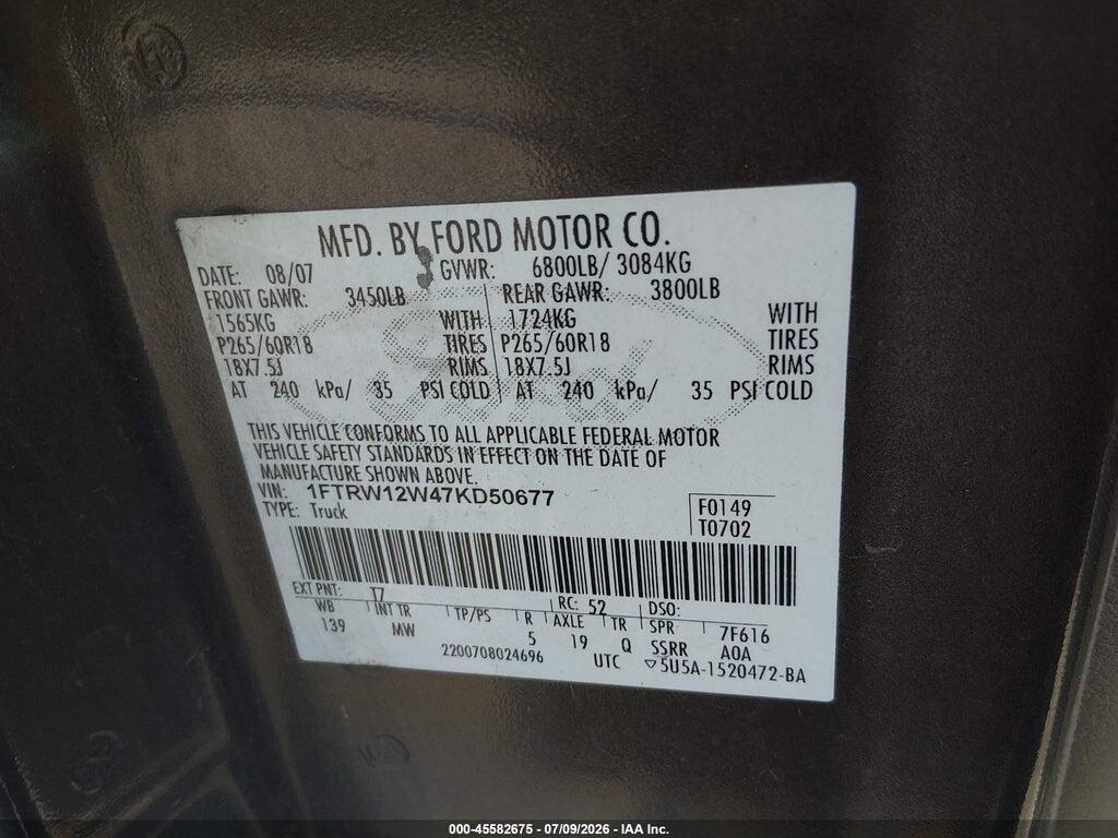 1FTRW12W47KD50677 2007 FORD F-150 photo no. 9
