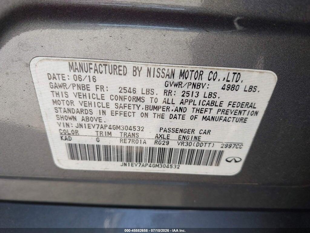 JN1EV7AP4GM304532 2016 INFINITI Q50 photo no. 9