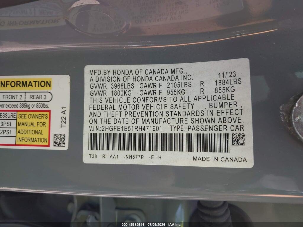 2HGFE1E51RH471901 2024 HONDA CIVIC SI photo no. 9