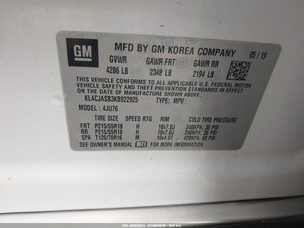 KL4CJASB3KB922925 2019 BUICK ENCORE photo no. 9