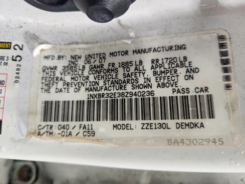 1NXBR32E38Z940236 2008 TOYOTA COROLLA photo no. 12