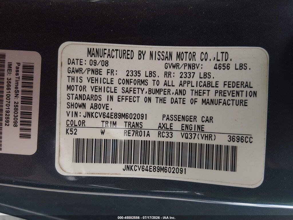 JNKCV64E89M602091 2009 INFINITI G37 photo no. 9
