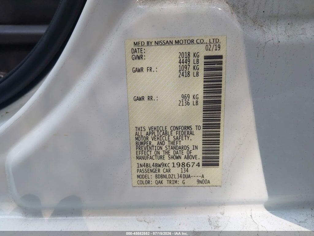 1N4BL4BW9KC198674 2019 NISSAN ALTIMA photo no. 9