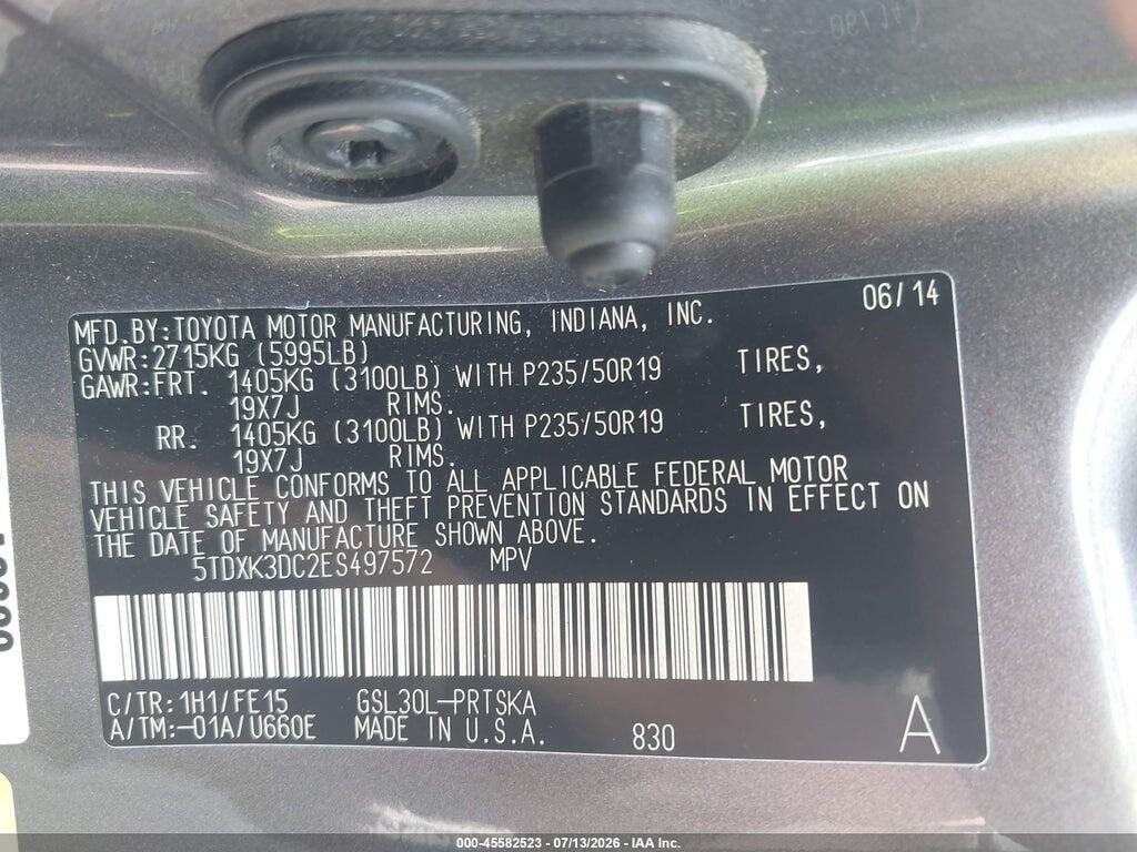 5TDXK3DC2ES497572 2014 TOYOTA SIENNA photo no. 9