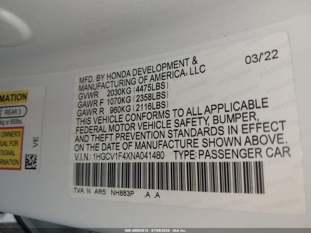 1HGCV1F4XNA041480 2022 HONDA ACCORD photo no. 9