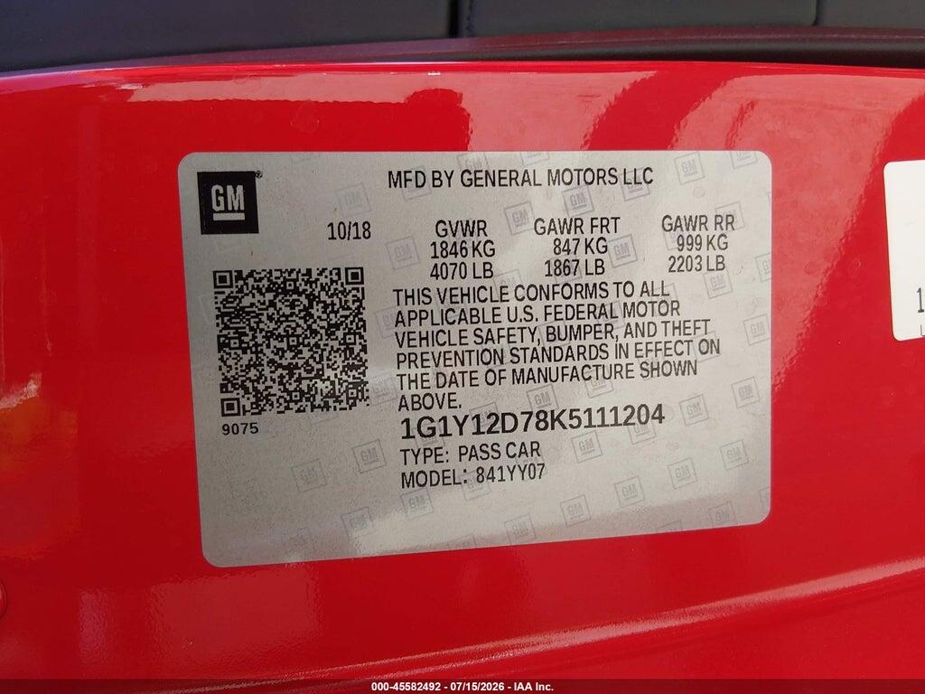 1G1Y12D78K5111204 2019 CHEVROLET CORVETTE photo no. 9