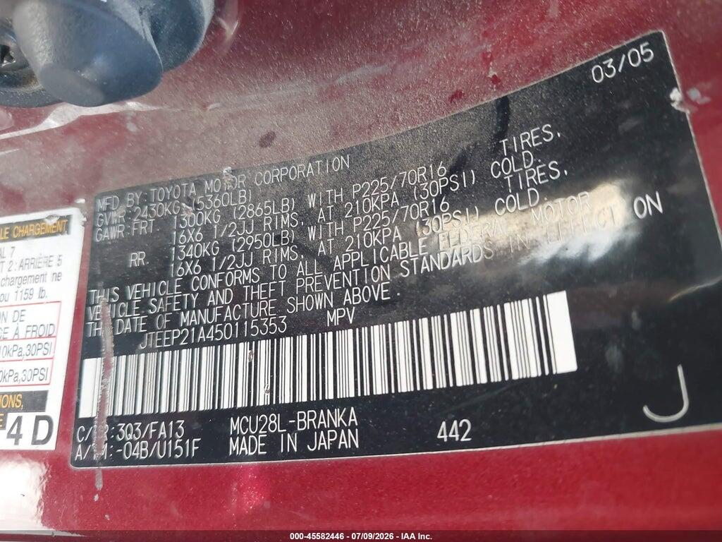 JTEEP21A450115353 2005 TOYOTA HIGHLANDER photo no. 9