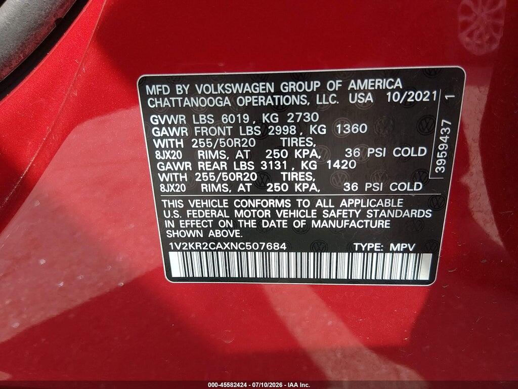 1V2KR2CAXNC507684 2022 VOLKSWAGEN ATLAS photo no. 9