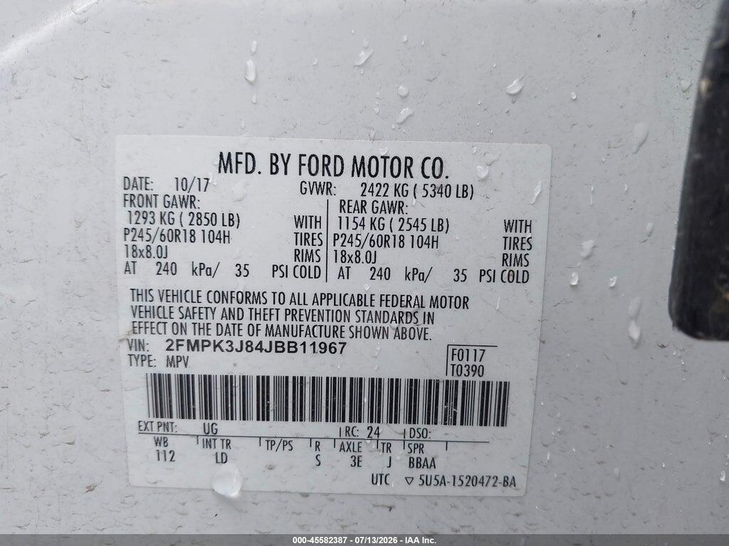 2FMPK3J84JBB11967 2018 FORD EDGE photo no. 9
