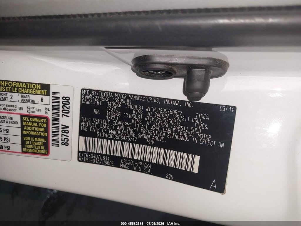 5TDYK3DC5ES475747 2014 TOYOTA SIENNA photo no. 9