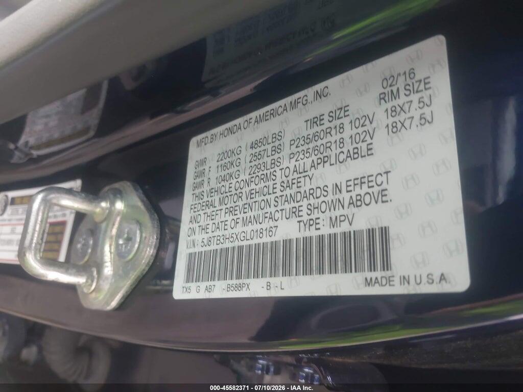 5J8TB3H5XGL018167 2016 ACURA RDX photo no. 9
