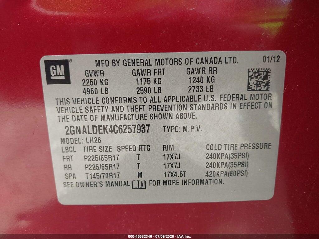2GNALDEK4C6257937 2012 CHEVROLET EQUINOX photo no. 9