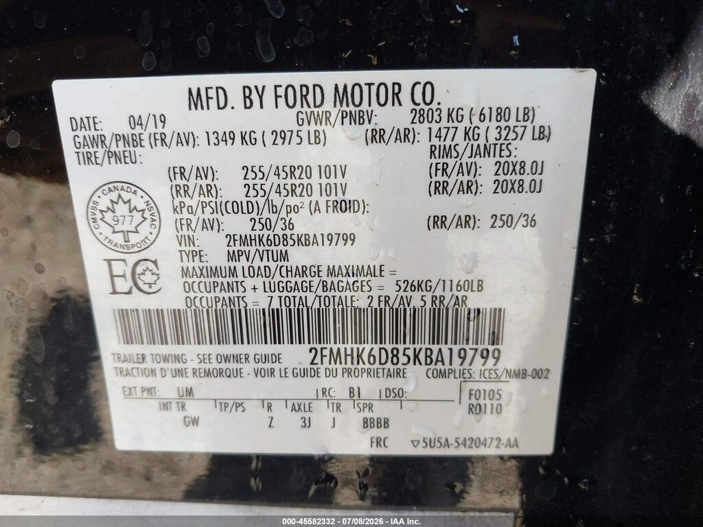 2FMHK6D85KBA19799 2019 FORD FLEX photo no. 9