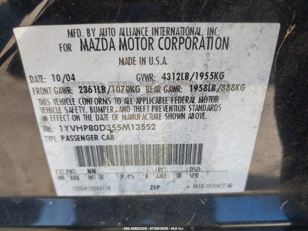 1YVHP80D355M13552 2005 MAZDA MAZDA6 photo no. 9