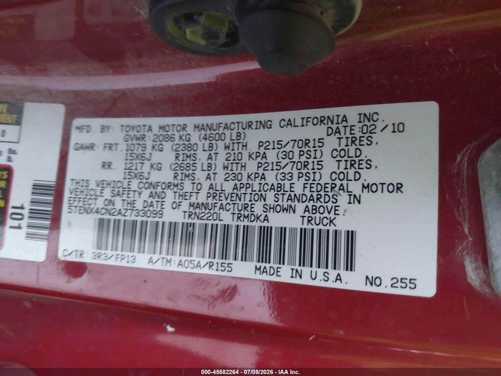 5TENX4CN2AZ733099 2010 TOYOTA TACOMA photo no. 9