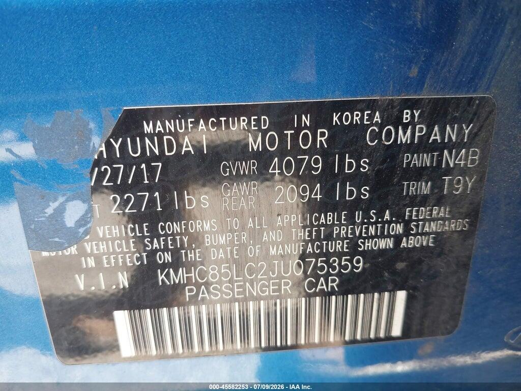 KMHC85LC2JU075359 2018 HYUNDAI IONIQ HYBRID photo no. 9