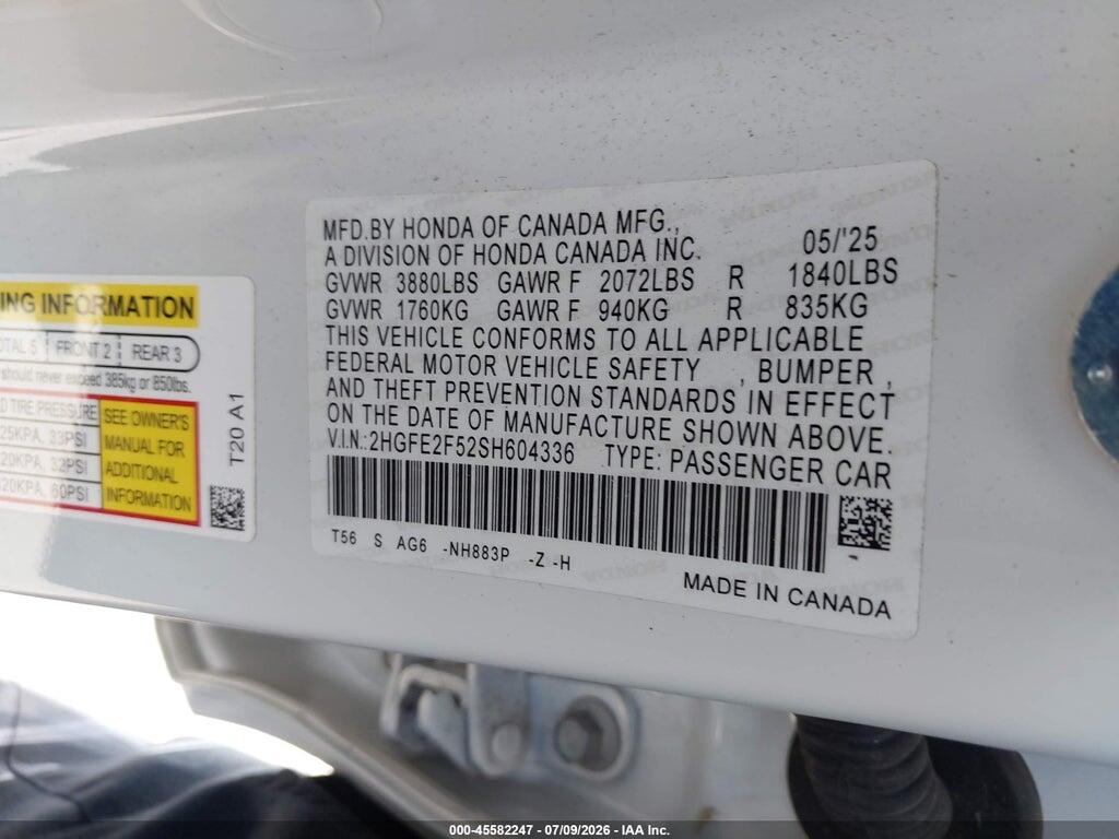 2HGFE2F52SH604336 2025 HONDA CIVIC photo no. 9