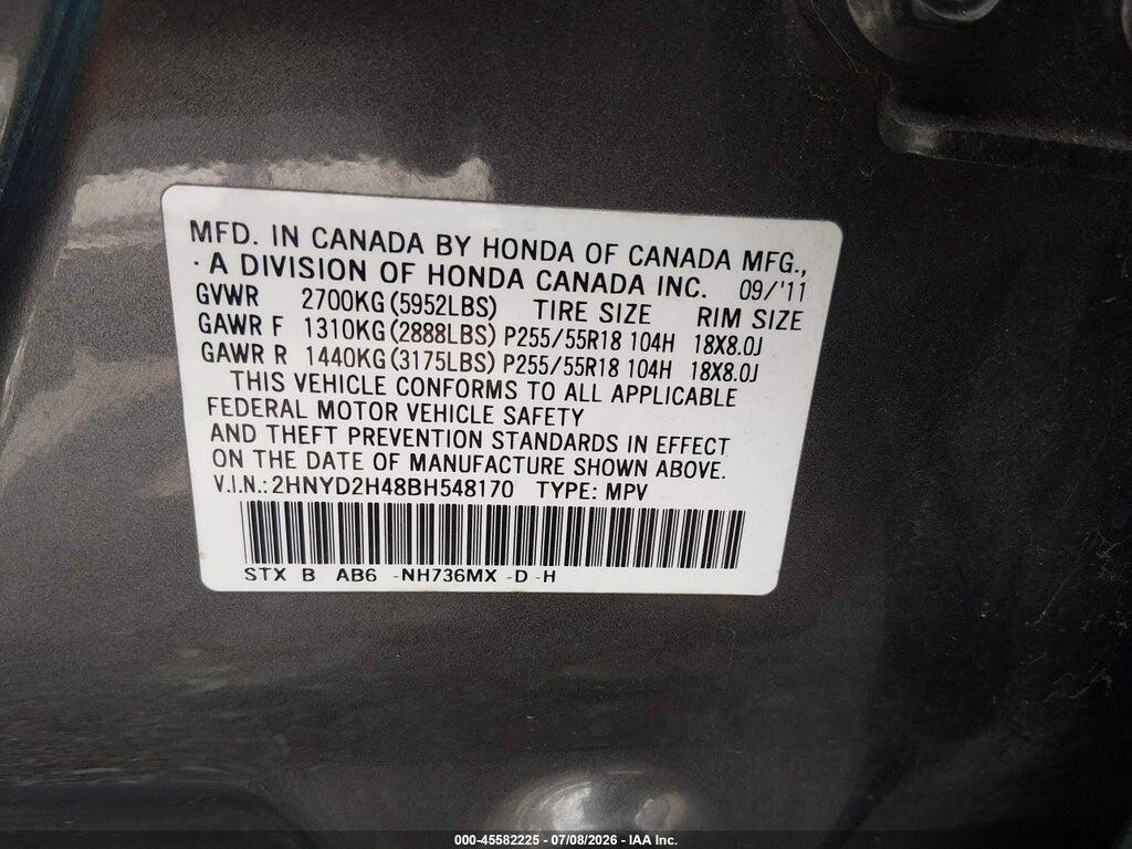 2HNYD2H48BH548170 2011 ACURA MDX photo no. 9
