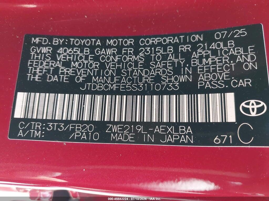 JTDBCMFE5S3110733 2025 TOYOTA COROLLA photo no. 9