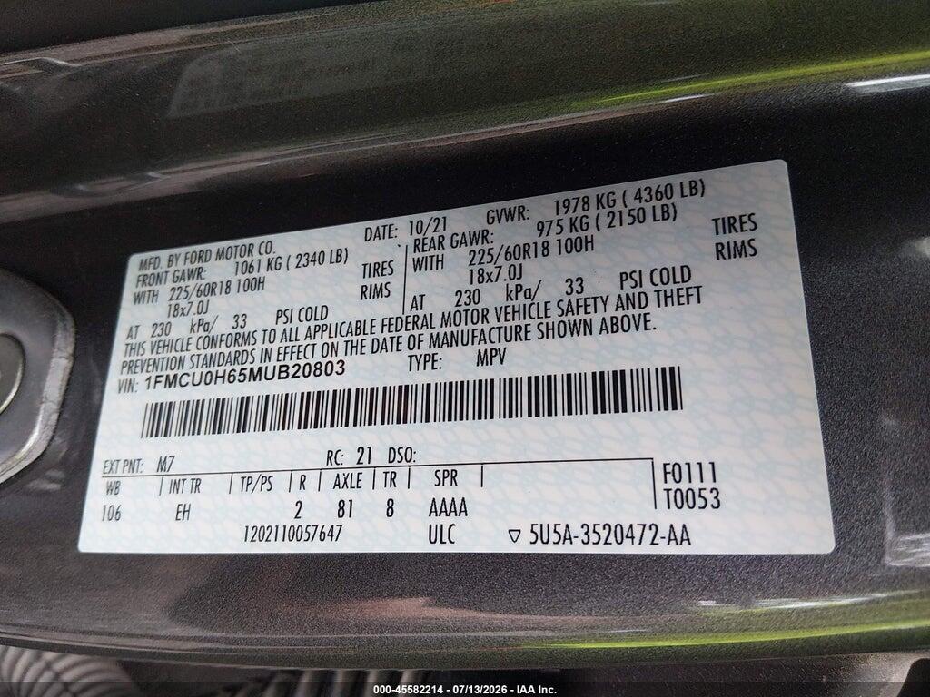 1FMCU0H65MUB20803 2021 FORD ESCAPE photo no. 9