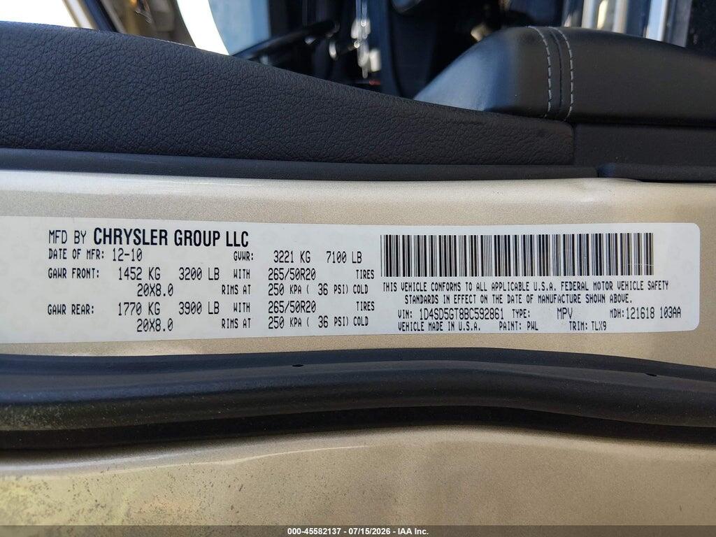 1D4SD5GT8BC592861 2011 DODGE DURANGO photo no. 9